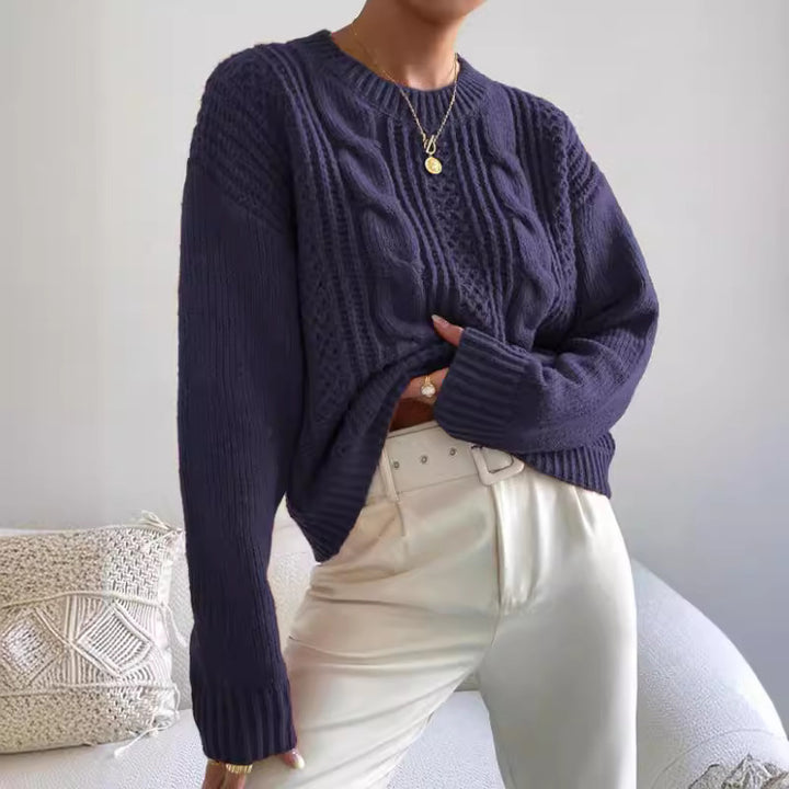 Damen Grobstrickpullover mit Zopfmuster und lässigem Schnitt Drune