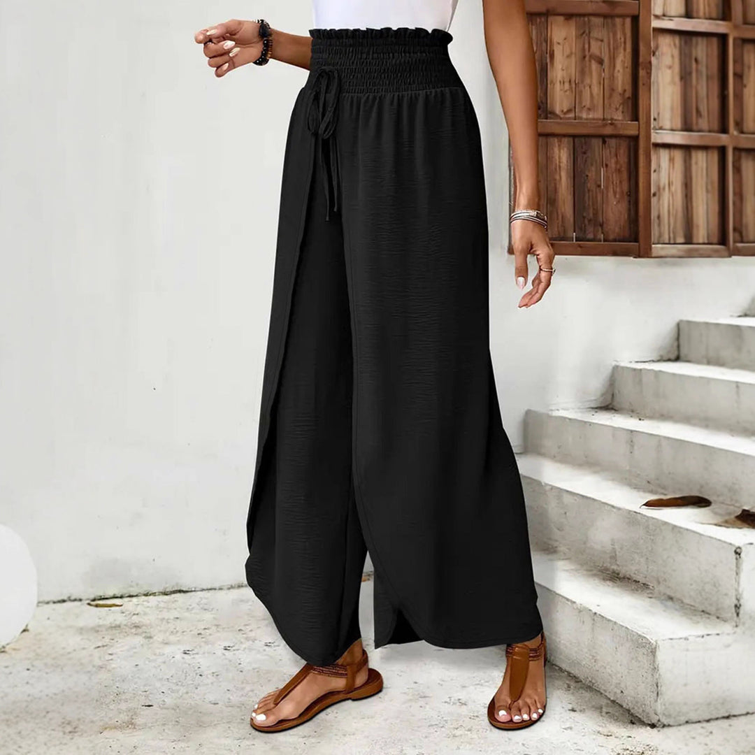 Damen Weit geschnittene High-Waist-Hose mit seitlichen Schlitzen Drune