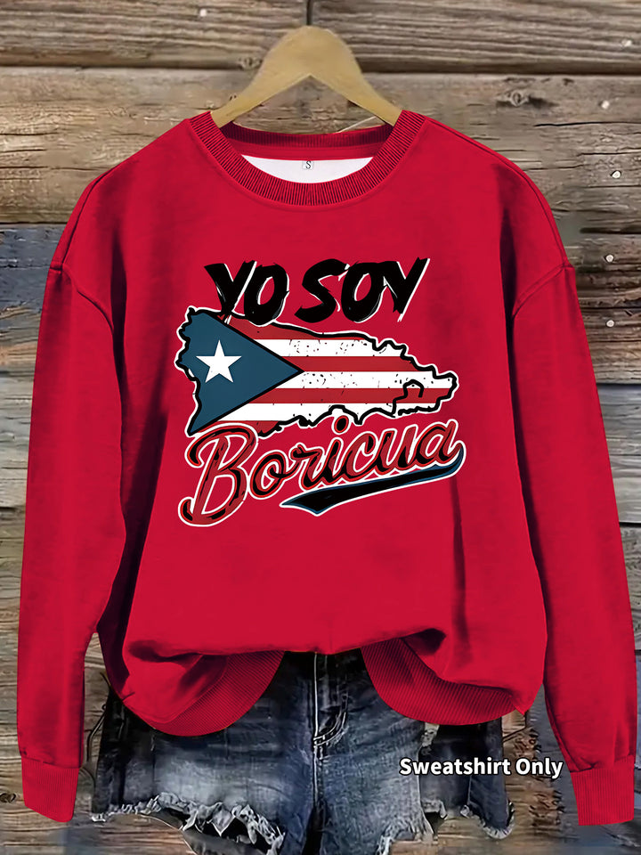 Damen Sweatshirt mit kreativem Puerto Rico Design und lässigem Schnitt Drune