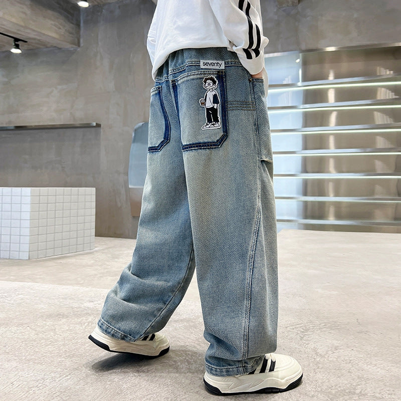 Damen weite Denim-Hose mit einzigartiger Stickerei Drune