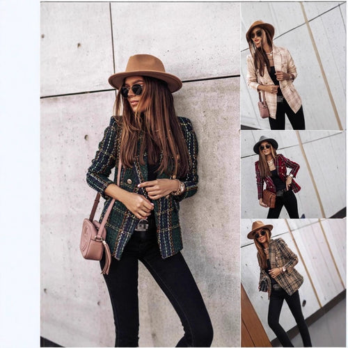 Damen nan eleganter Tweed-Blazer mit Doppelknopf, strukturierter Webung und aufgesetzten Taschen Drune