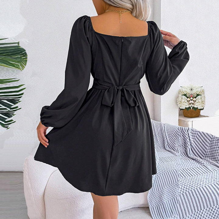 Damen Minikleid mit gerafftem Oberteil und langen Puffärmeln Drune