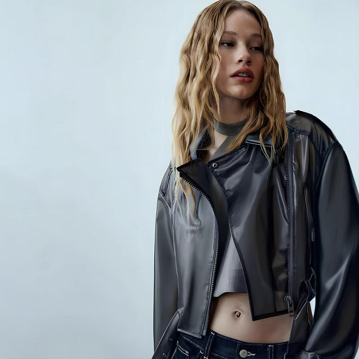 Damen trendige Jacke im edgy Biker-Stil mit asymmetrischem Reißverschluss Drune