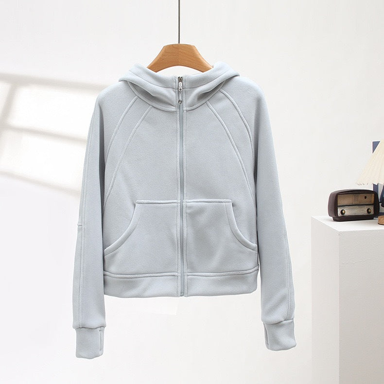 Damen kuschelige Kapuzenjacke mit hohem Kragen und praktischen Taschen Drune