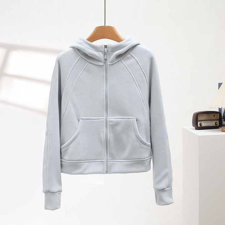 Damen kuschelige Kapuzenjacke mit hohem Kragen und praktischen Taschen Drune