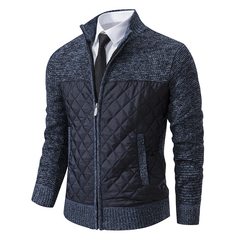 Herren nan gesteppte Hybrid-Strickjacke mit diamantsteppung, Stehkragen, isolierendem Thermofutter und Reißverschluss Drune