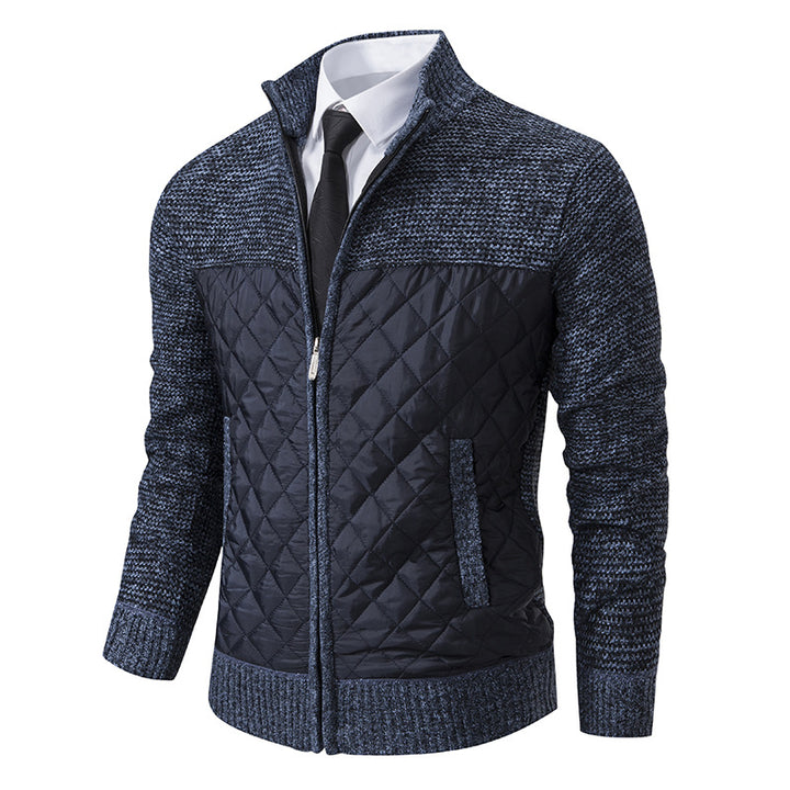 Herren nan gesteppte Hybrid-Strickjacke mit diamantsteppung, Stehkragen, isolierendem Thermofutter und Reißverschluss Drune