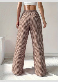 Damen Weite Karohose mit elastischem Bund und schickem Schnitt Drune