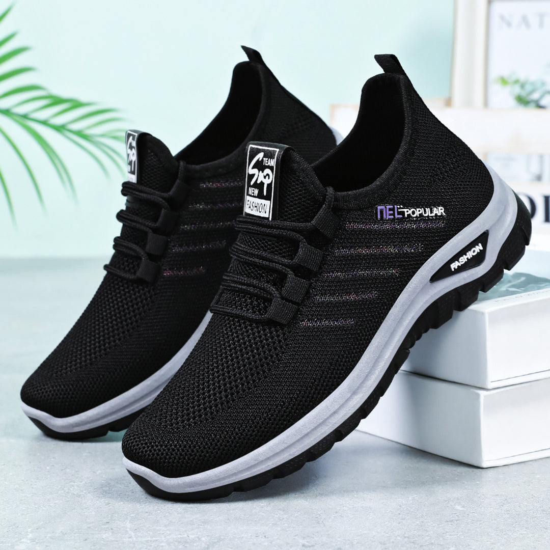 Damen nan leichte gestrickte Freizeitsneaker mit elastischem Schnellzug-Kordelsystem und stoßdämpfender EVA-Sohle Drune