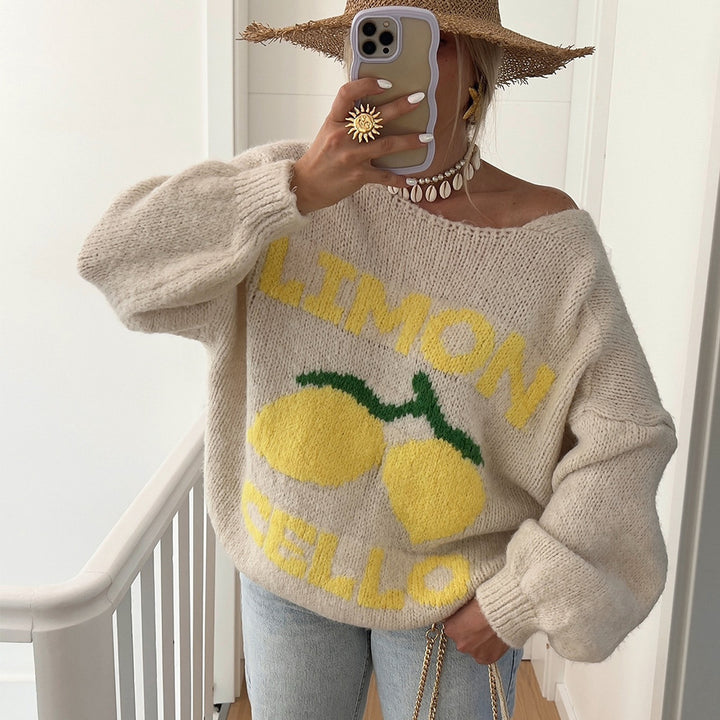 Damen Grobstrick Cardigan mit fröhlichem Motiv Drune