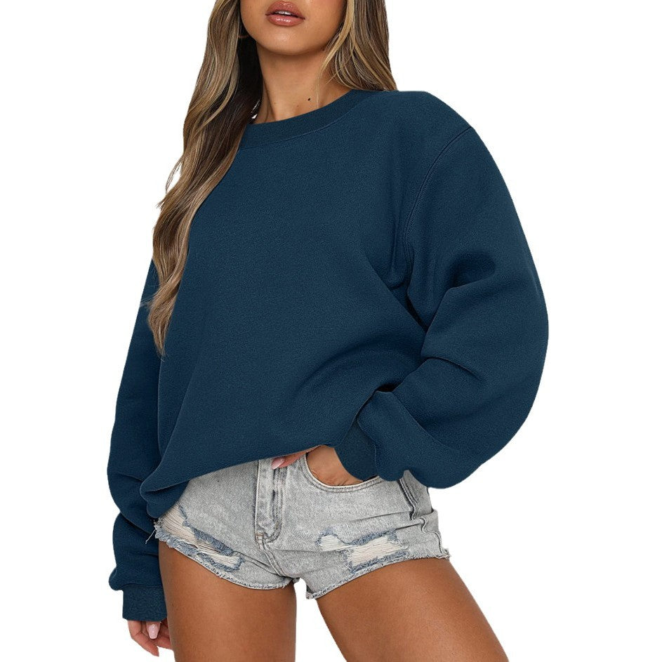 Damen nan oversized Rundhals-Sweatshirt aus Baumwollmix mit überschnittener Schulter, angerauter Innenseite und elastischen Bündchen Drune