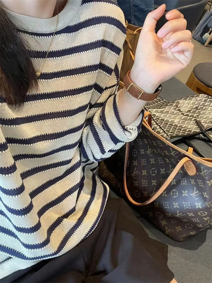 Damen Modischer Strickpullover mit maritimem Streifenmuster und lässigem Schnitt Drune