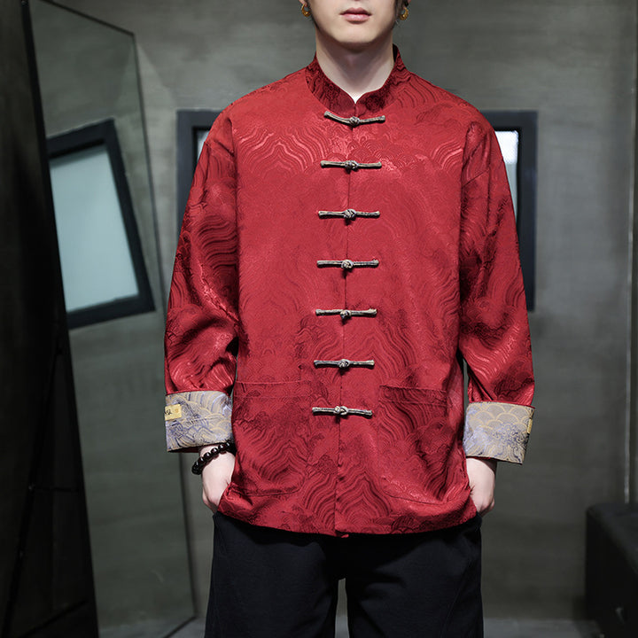 Herren nan traditionelle Tangjacke mit chinesischem Knotenverschluss und Brokatärmeln Drune