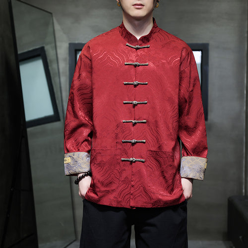 Herren nan traditionelle Tangjacke mit chinesischem Knotenverschluss und Brokatärmeln Drune