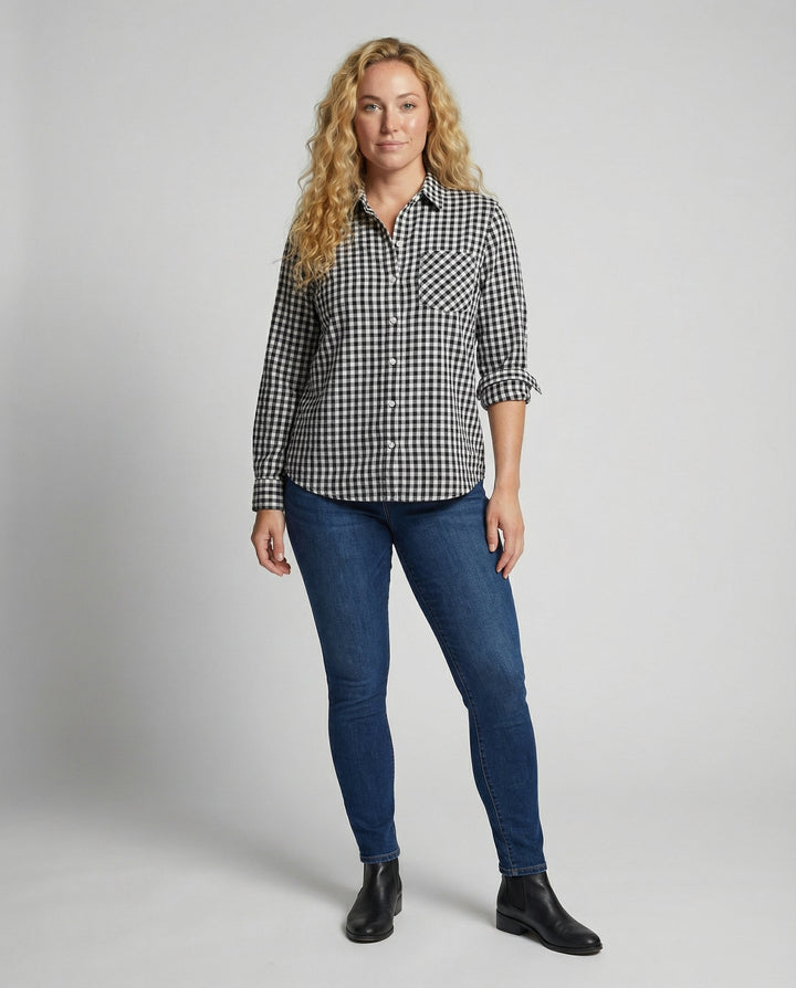 Damen Kariertes Hemd Oversize Drune