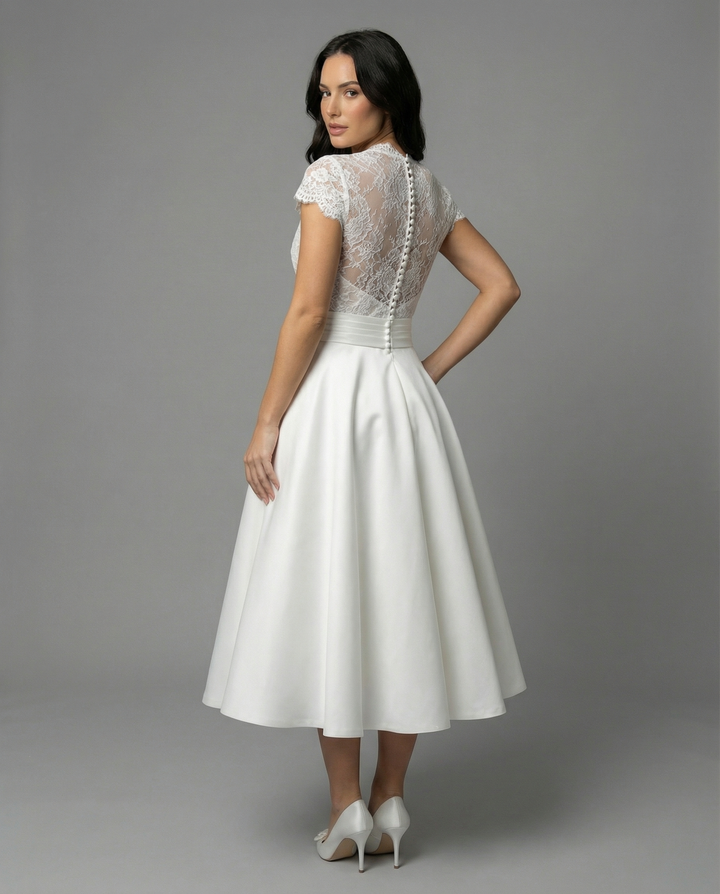 Damen Hochwertiges Hochzeitskleid mit Spitzendetails und schwingendem Rock Drune