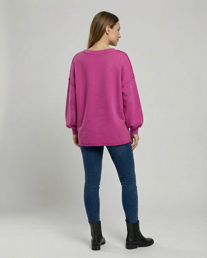 Oversized Damen V-Ausschnitt Sweatshirt | Drune