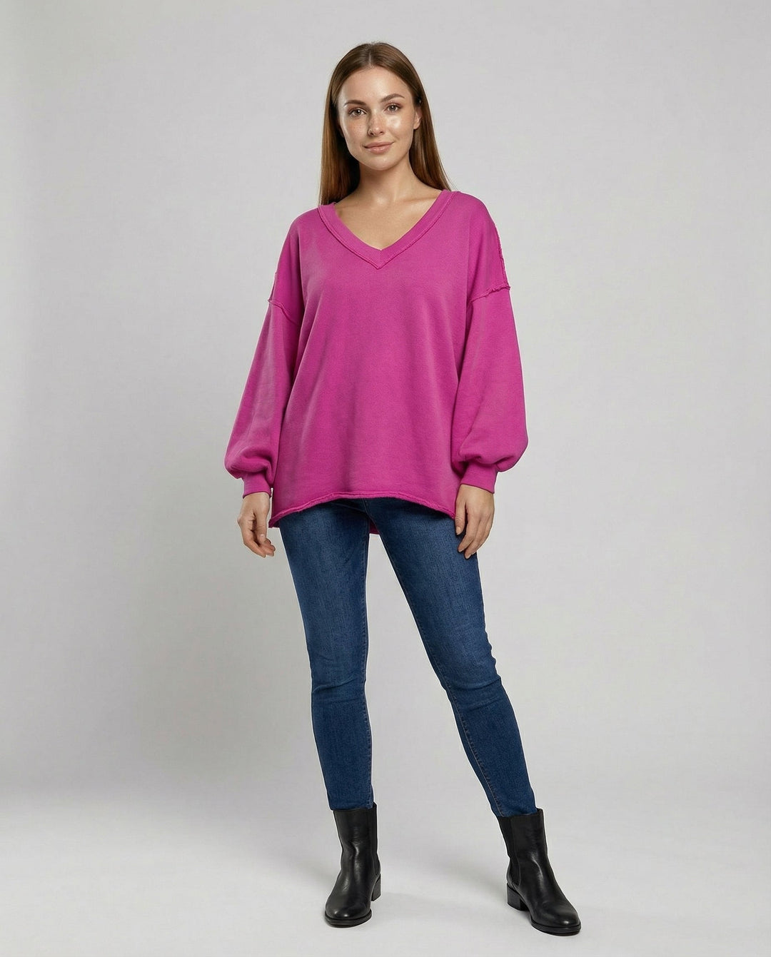 Oversized Damen V-Ausschnitt Sweatshirt | Drune