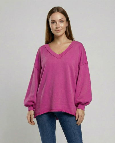 Oversized Damen V-Ausschnitt Sweatshirt | Drune