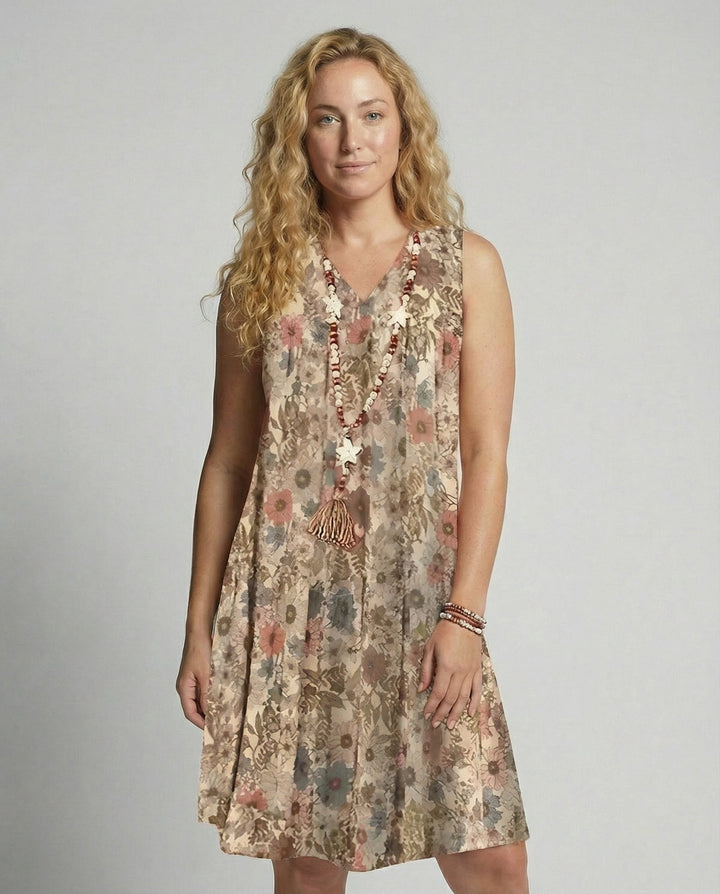 Drune | Damen Floral Mini Kleid Ohne Ärmel