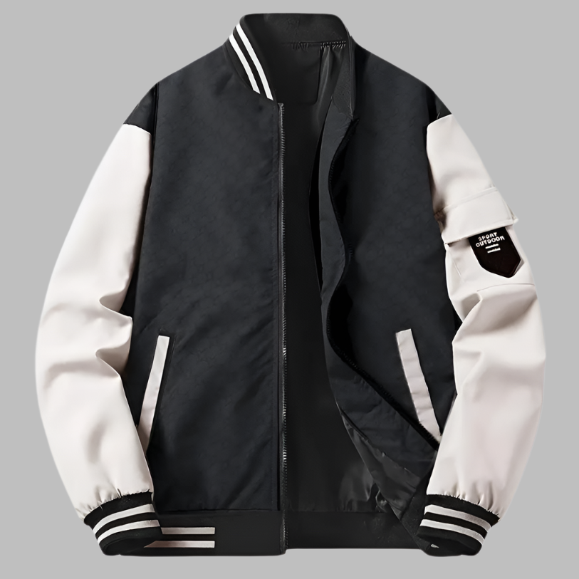 Drune | Bomberjacke Relaxed Fit Glatte Textur Reißverschluss Kontrastärmel