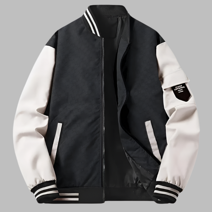 Drune | Bomberjacke Relaxed Fit Glatte Textur Reißverschluss Kontrastärmel