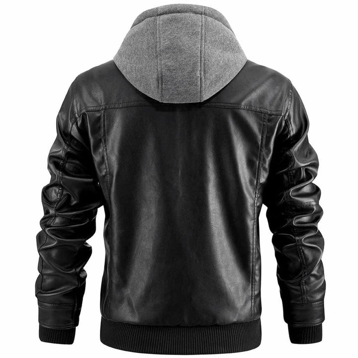 Drune | Urban Streetwear Kunstlederjacke mit abnehmbarer Kapuze - Modische Übergangsjacke für Alltag und Freizeit