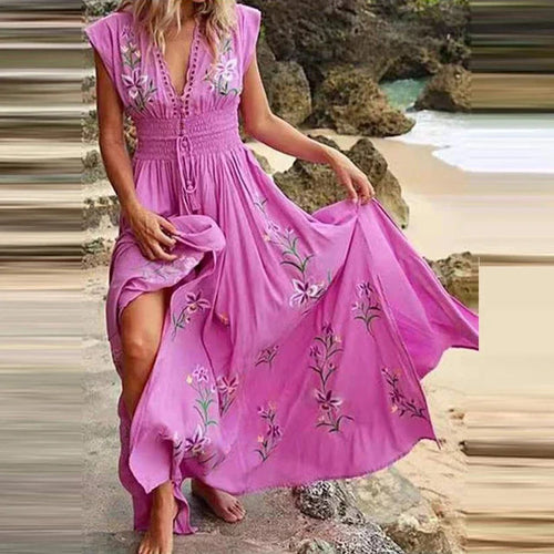 Drune | Bohemian Maxi Kleid Mit V-ausschnitt Und Eleganten Stickereien