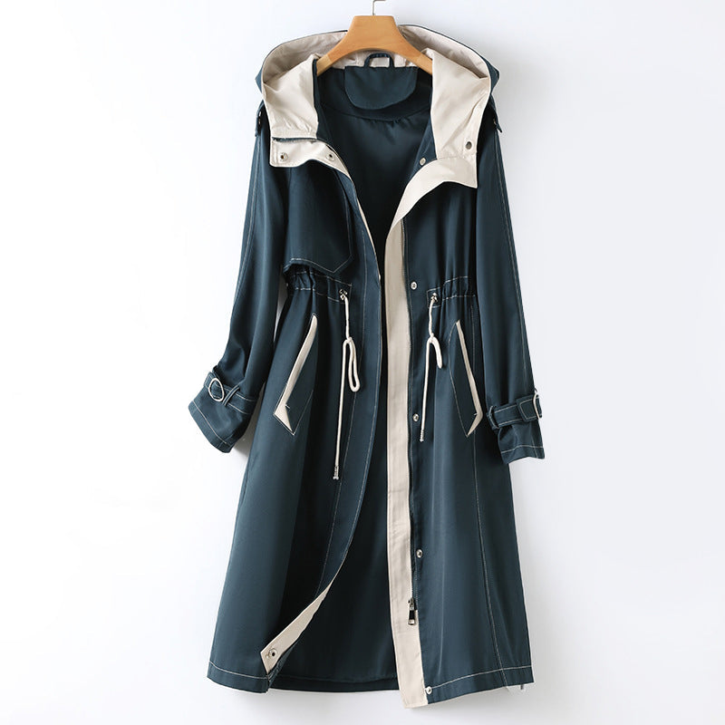 Drune | Damen Lange Kapuzen Trenchcoat Wasserdicht