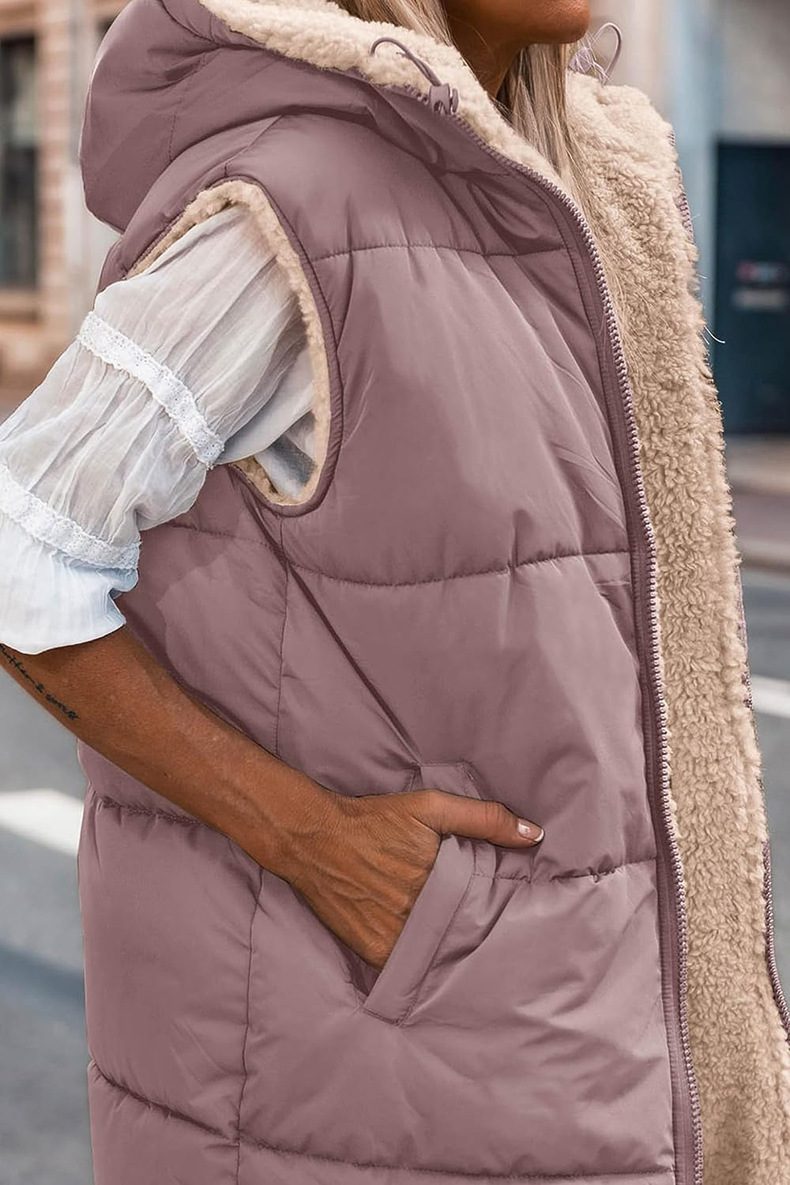 Drune | Damen Wendbare Gefütterte Weste mit Kapuze und Ärmellos Design