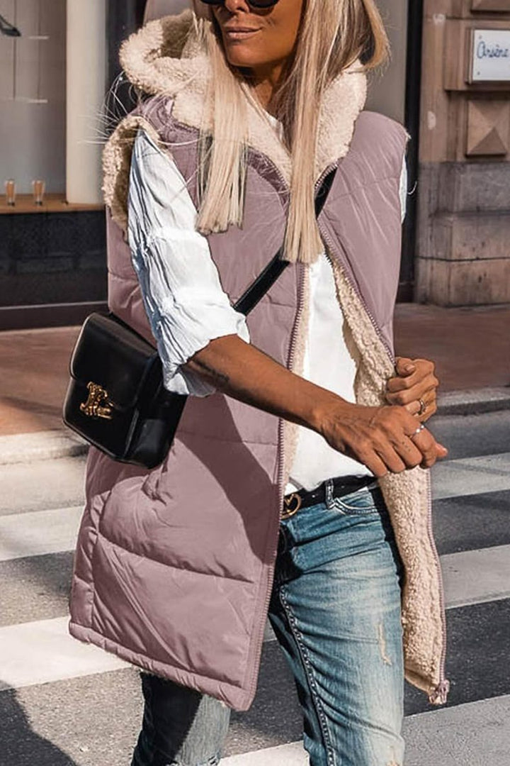 Drune | Damen Wendbare Gefütterte Weste mit Kapuze und Ärmellos Design