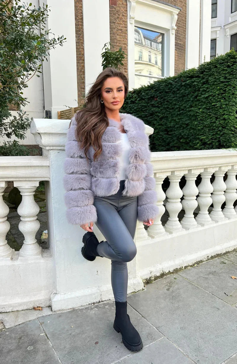 Drune | Kunstfell Puffermantel Kurze Plüsch Winterjacke