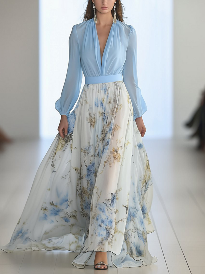 Drune | Glänzendes Floral Print Maxikleid