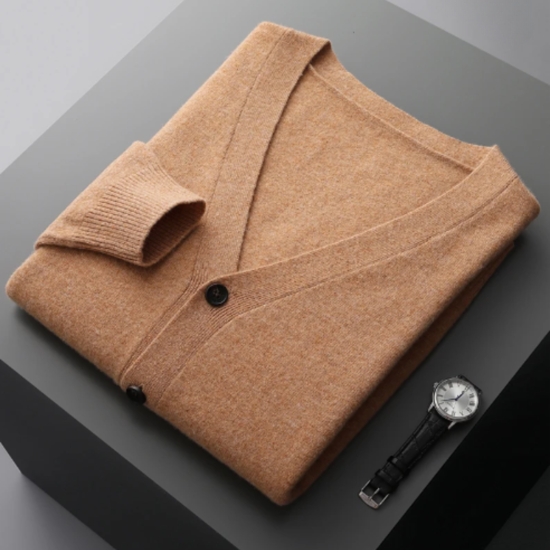 Drune | Cashmere Strickjacke V-ausschnitt Knopfverschluss Weicher Leichter Strick