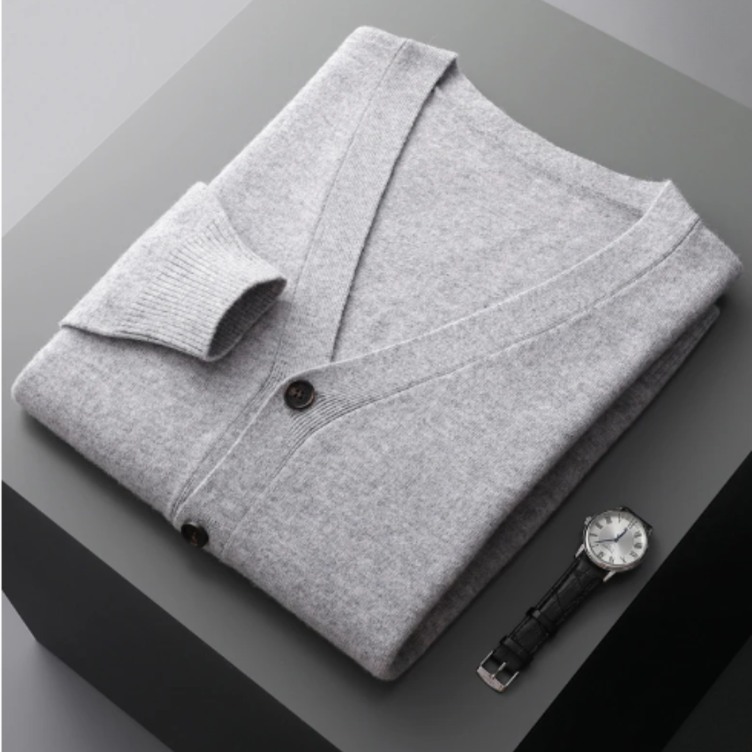 Drune | Cashmere Strickjacke V-ausschnitt Knopfverschluss Weicher Leichter Strick