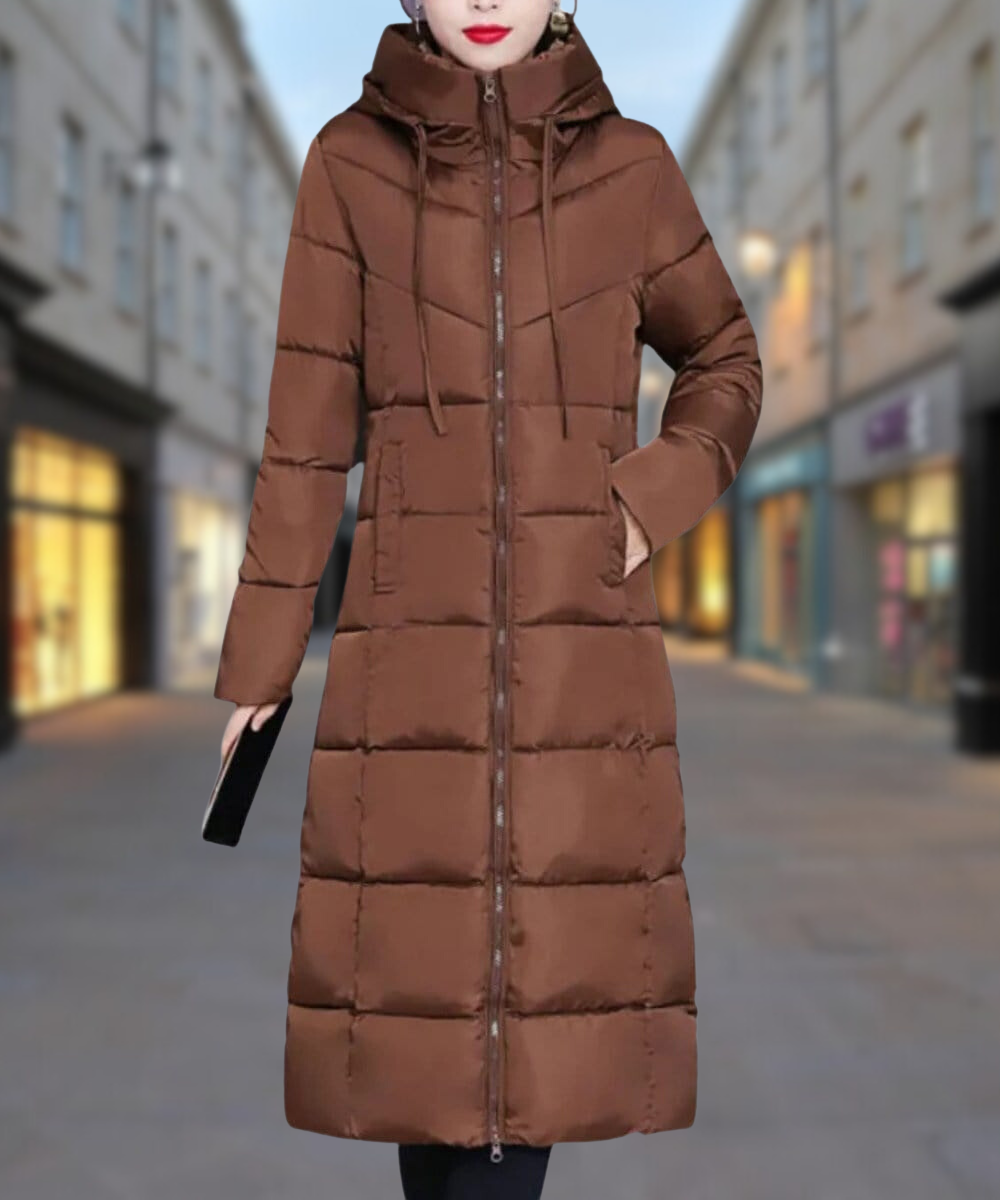 Drune | Damen Lange Pufferjacke - Gestepptes Isolierdesign - Hoher Kragen - Voller Reißverschluss