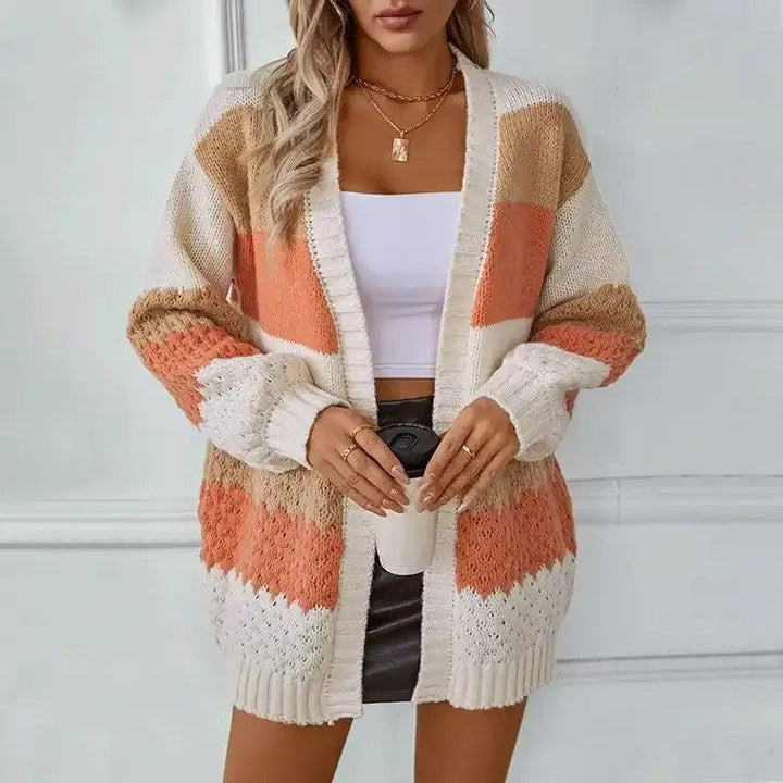 Drune | Damen Strickcardigan mit Farbblöcken und offener Vorderseite