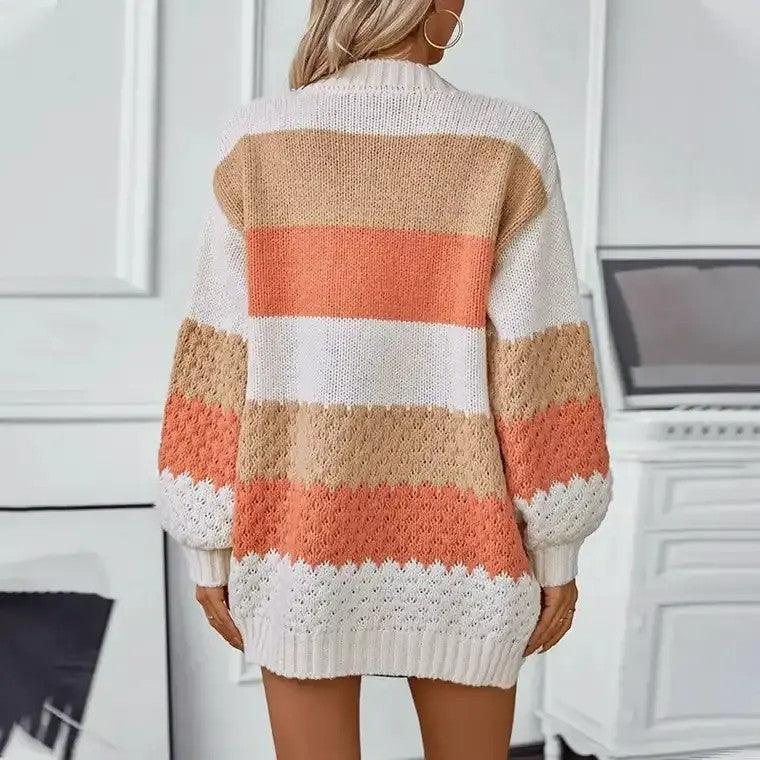 Drune | Damen Strickcardigan mit Farbblöcken und offener Vorderseite