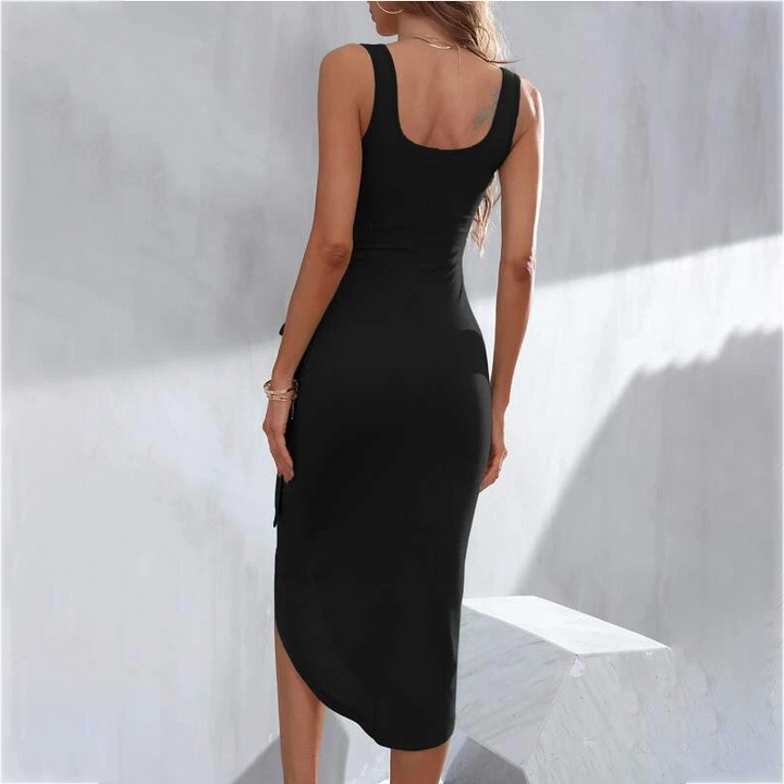 Drune | Elegantes Midikleid mit asymmetrischem Bindegürtel