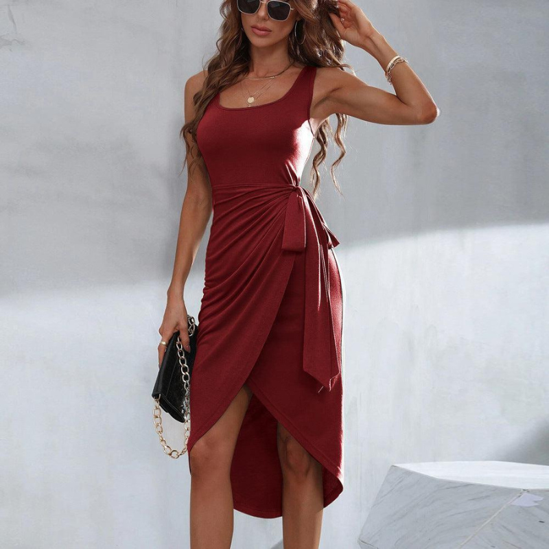 Drune | Elegantes Midikleid mit asymmetrischem Bindegürtel
