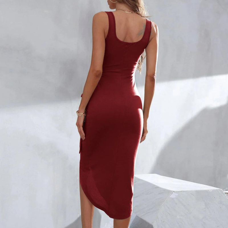 Drune | Elegantes Midikleid mit asymmetrischem Bindegürtel