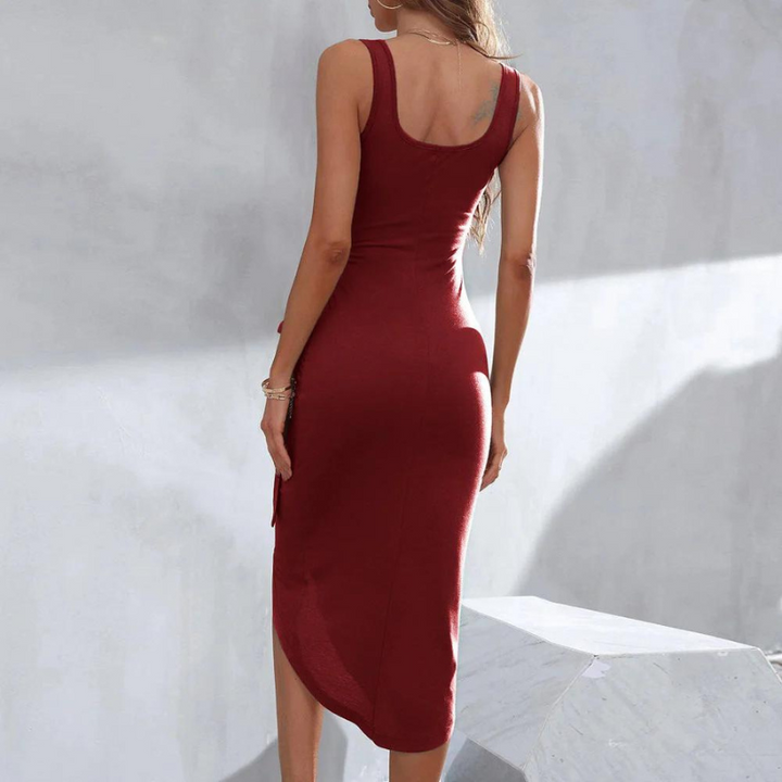 Drune | Elegantes Midikleid mit asymmetrischem Bindegürtel