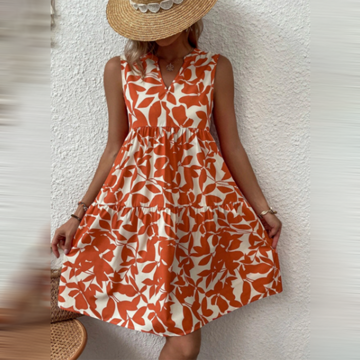 Drune | Kleid Ärmellos Boho Stil V-Ausschnitt Lockere Passform Leicht und Atmungsaktiv
