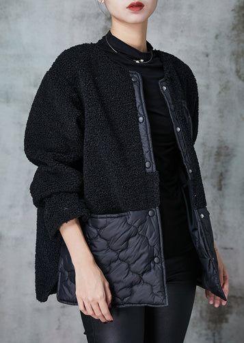 Drune | Schwarze Übergroße Patchwork Kunstpelzjacken