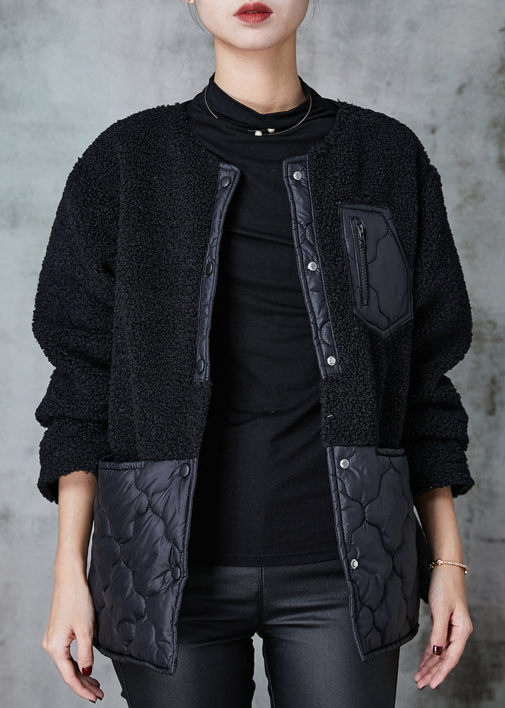 Drune | Schwarze Übergroße Patchwork Kunstpelzjacken