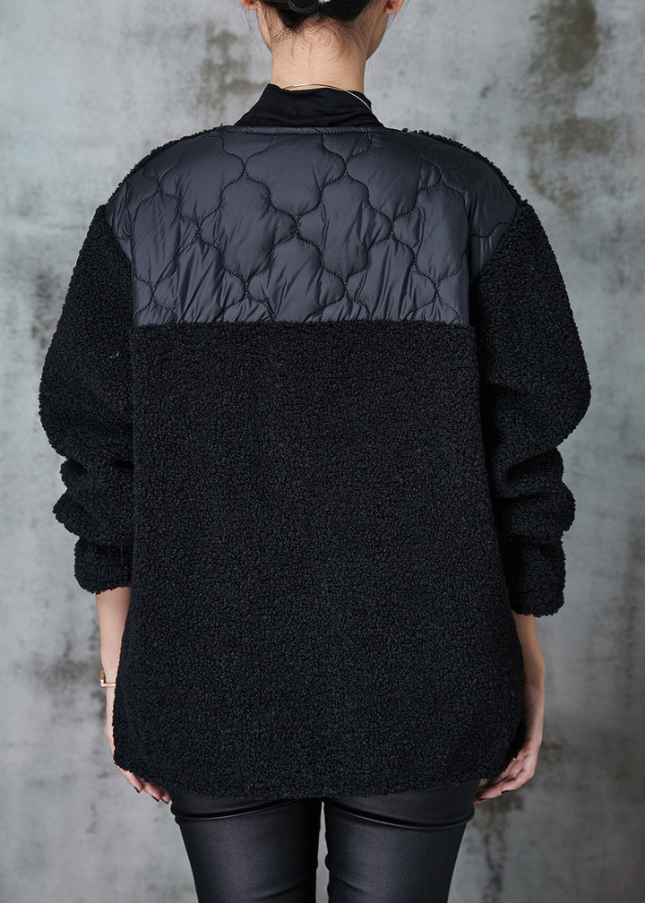 Drune | Schwarze Übergroße Patchwork Kunstpelzjacken