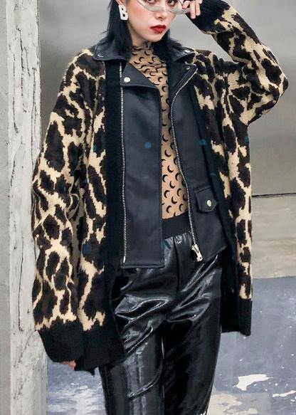 Drune | Leopard Mode Mäntel Damen Baumwolle Revers Reißverschluss Überbekleidung