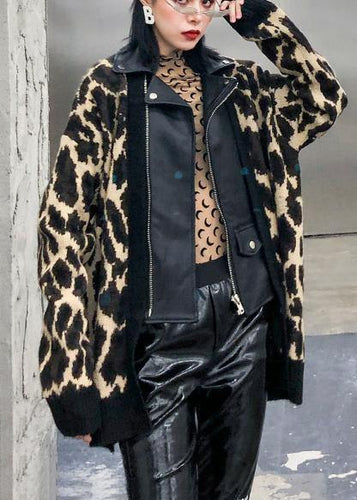 Drune | Leopard Mode Mäntel Damen Baumwolle Revers Reißverschluss Überbekleidung