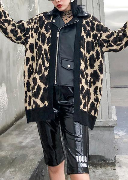 Drune | Leopard Mode Mäntel Damen Baumwolle Revers Reißverschluss Überbekleidung