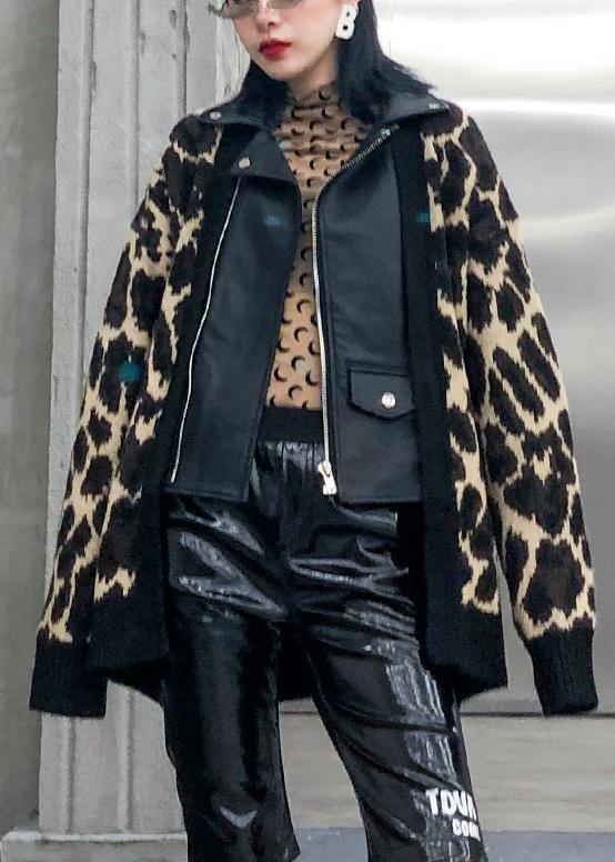 Drune | Leopard Mode Mäntel Damen Baumwolle Revers Reißverschluss Überbekleidung